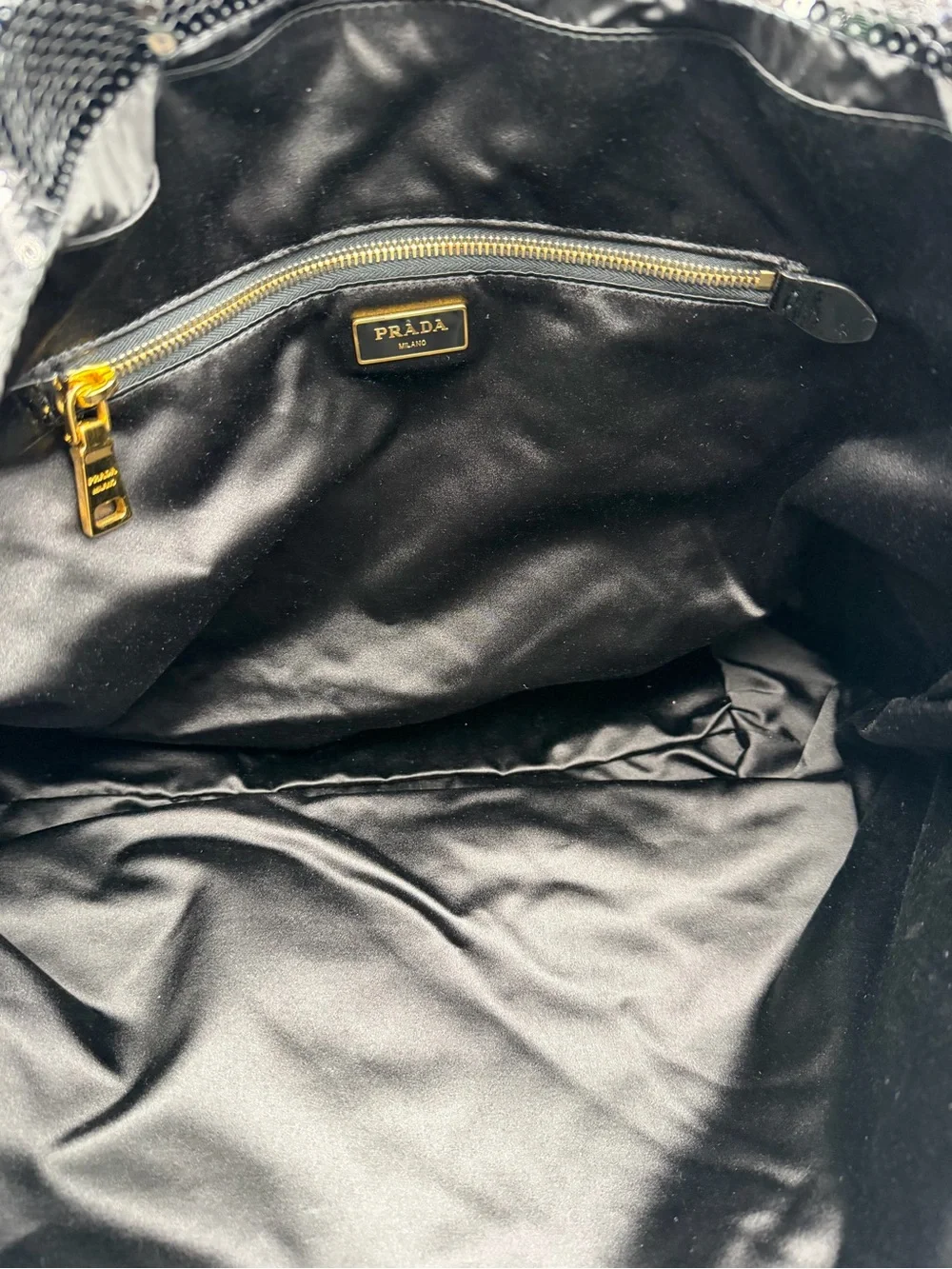 Prada Sequin Stripe Tote in Black and Royal Blue
